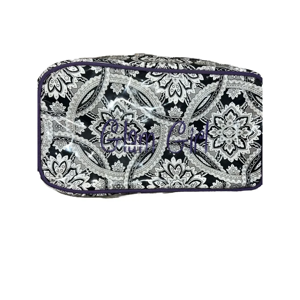 GLAM GIRL Cosmetic Carry Case Black White Print Zippered Pocket